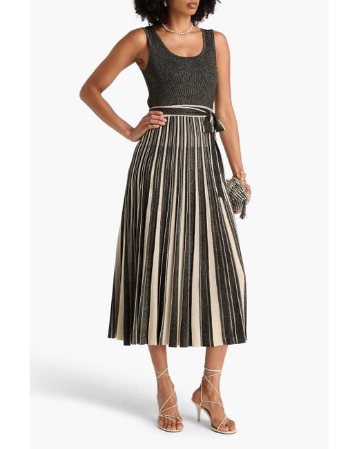Zimmermann Black Metallic Striped Ribbed-Knit Midi Dress
