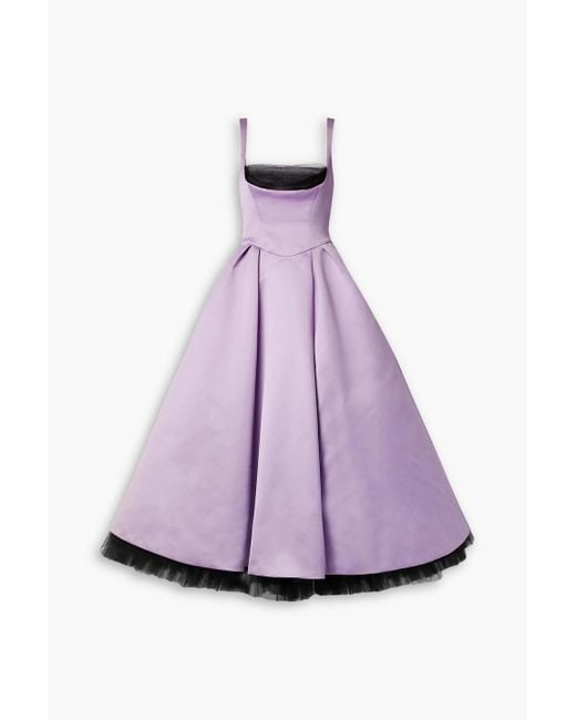 Carolina Herrera Purple Tulle-trimmed Mikado Maxi Dress