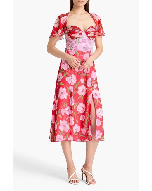 ROTATE BIRGER CHRISTENSEN Red Floral-print Crepon And Tulle Midi Dress