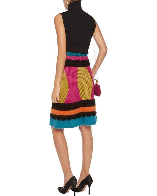 RED Valentino Black Paneled Intarsia Cotton-blend Skirt