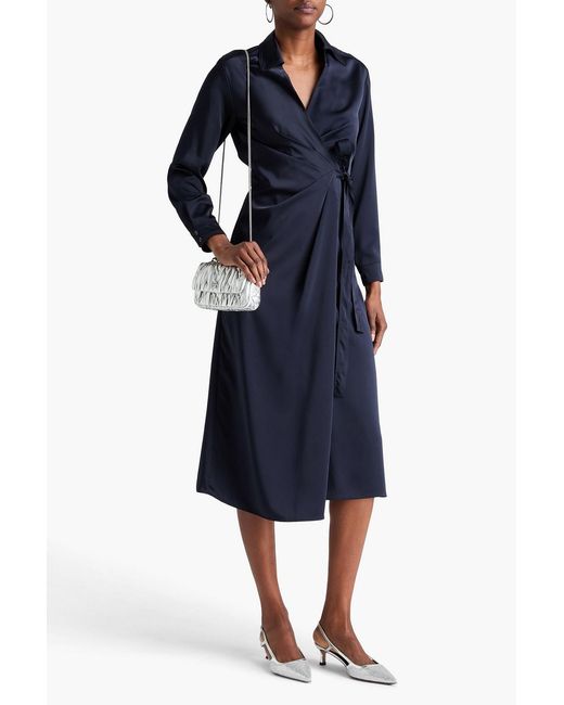 Claudie Pierlot Blue Satin Midi Wrap Dress