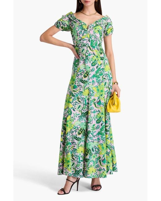 Diane von Furstenberg Green Laurie maxikleid aus popeline aus einer baumwollmischung mit floralem print