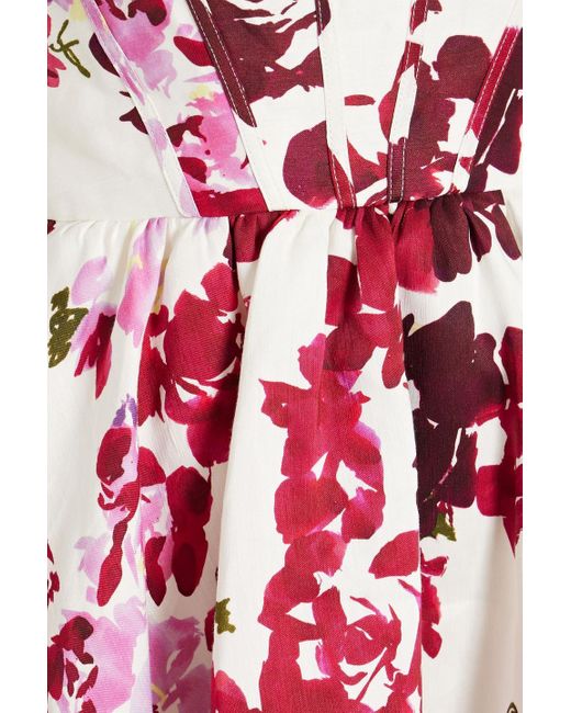 Aje. Red Suzette Floral-print Linen-blend Mini Dress