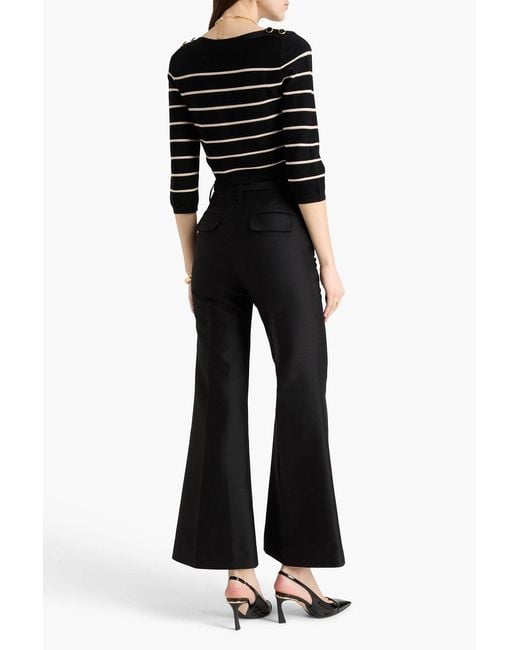 Zimmermann Black Belted Wool And Silk-Blend Flared Pants