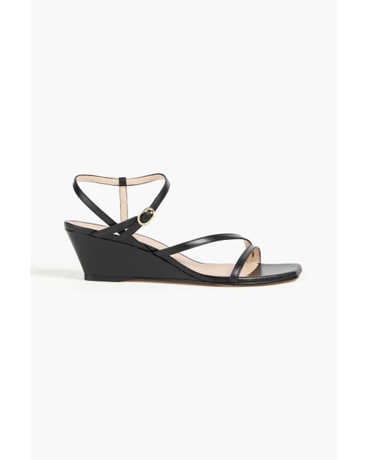 Stuart Weitzman Black Oasis 50 Leather Wedge Slingback Sandals
