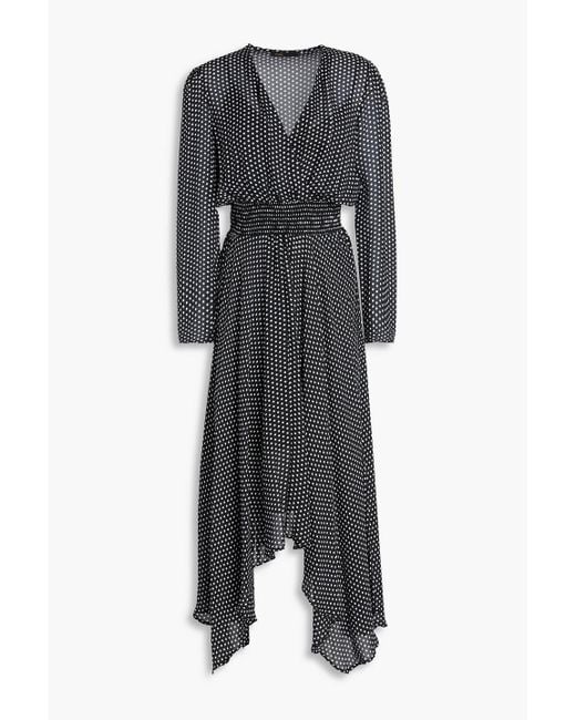 Maje Black Wrap-Effect Polka-Dot Chiffon Midi Dress