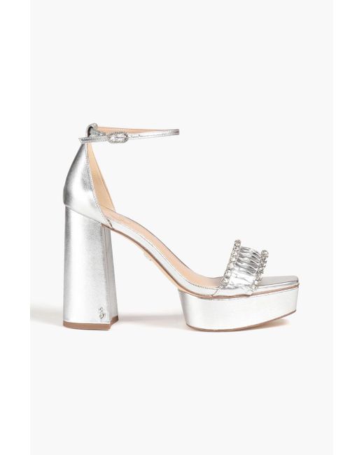 Sam Edelman White Ninette Crystal-embellished Leather Platform Sandals