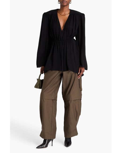 Wardrobe NYC Black Gathered Silk-Crepe Mini Dress