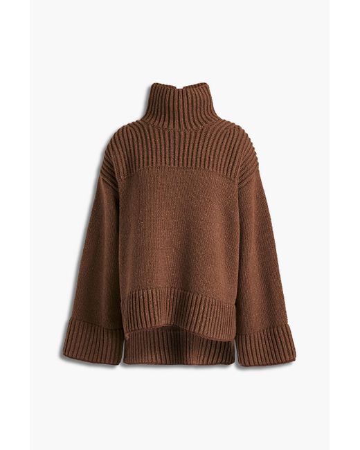 Acne Brown Oversized Donegal Ribbed-knit Turtleneck Sweater