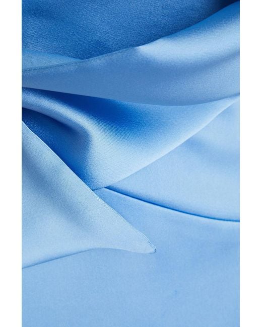 Rasario Blue One-shoulder Draped Satin Maxi Dress