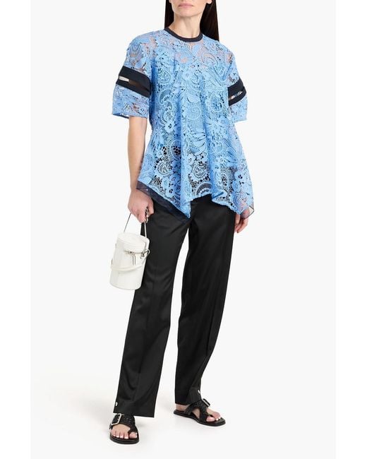 3.1 Phillip Lim Blue Cotton-Twill And Corded Lace Top