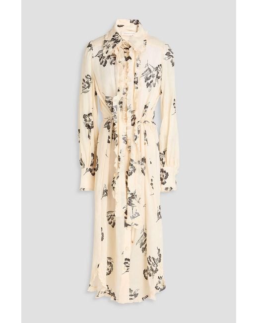 Zimmermann Natural Floral-Print Ramie Maxi Shirt Dress