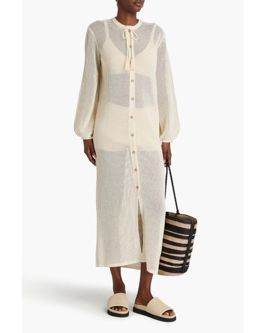 FRAME Natural Crocheted Cotton-Blend Midi Dress
