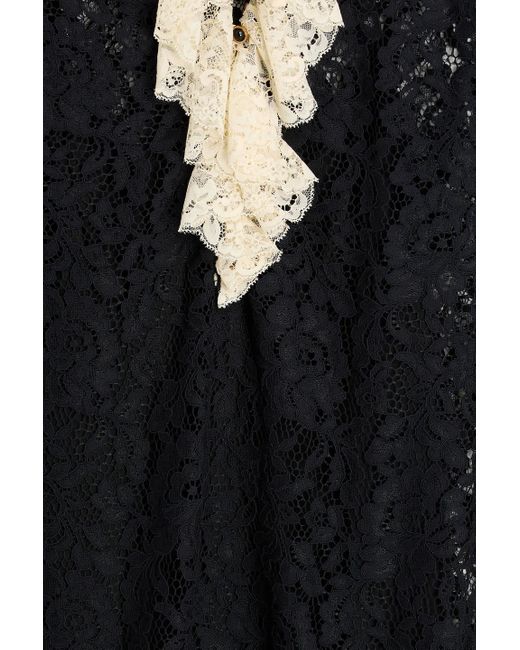 Zimmermann Black Ruffled Two-Tone Cotton-Blend Corded Lace Mini Dress