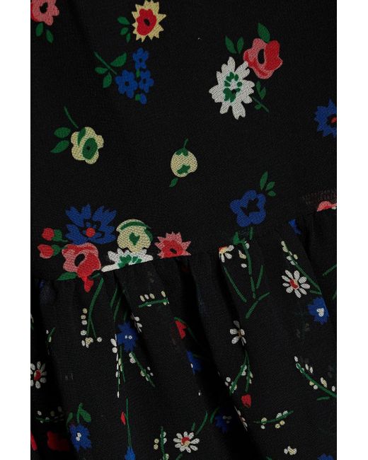 RED Valentino Black Ruffled Floral-print Chiffon Mini Dress