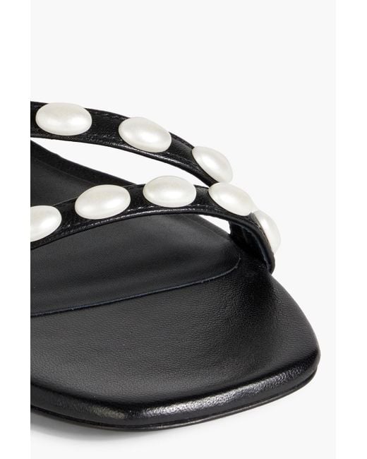 Stuart Weitzman Black Pearlita 35 Faux Pearl-Embellished Leather Sandals