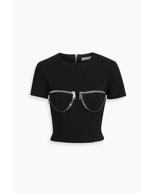 Area Black Cropped Zip-Detailed Cady Top