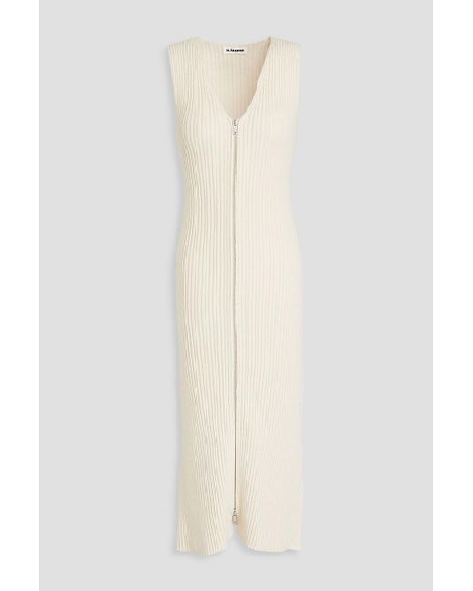 Jil Sander White Ribbed Cotton Midi Dress