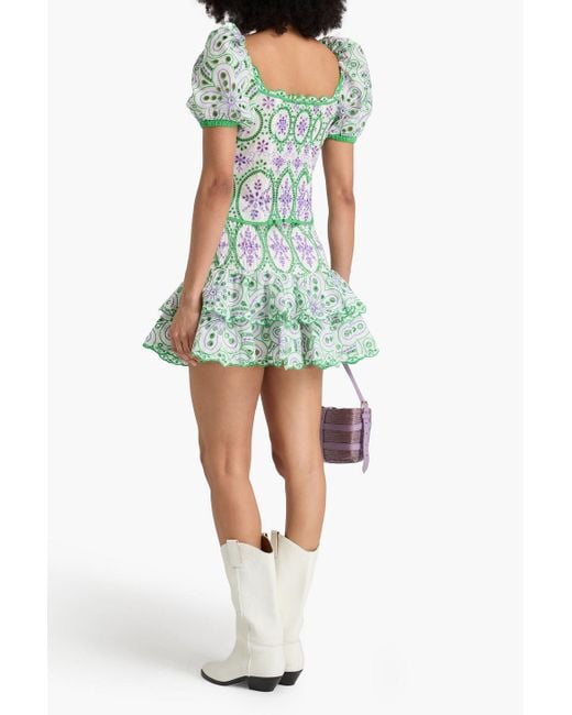 Charo Ruiz Green Noa Tiered Broderie Anglaise Cotton-blend Mini Skirt