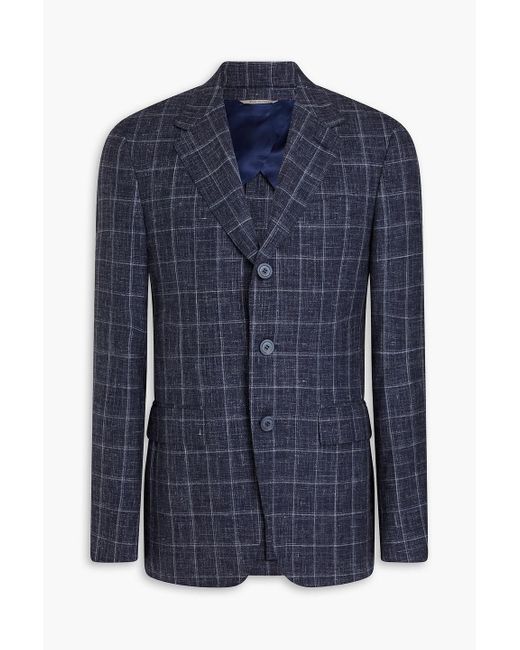 Canali Blue Checked Wool, Silk And Linen-blend Blazer for men