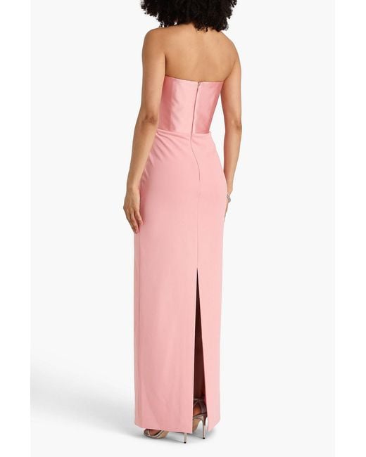 Solace London Pink Afra Strapless Pleated Crepe Maxi Dress