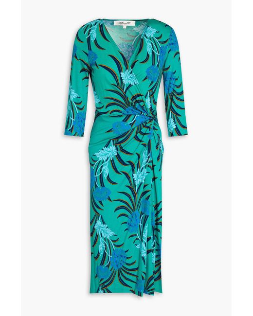 Diane von Furstenberg Green Borris Wrap-effect Printed Lyocell And Wool-blend Jersey Midi Dress
