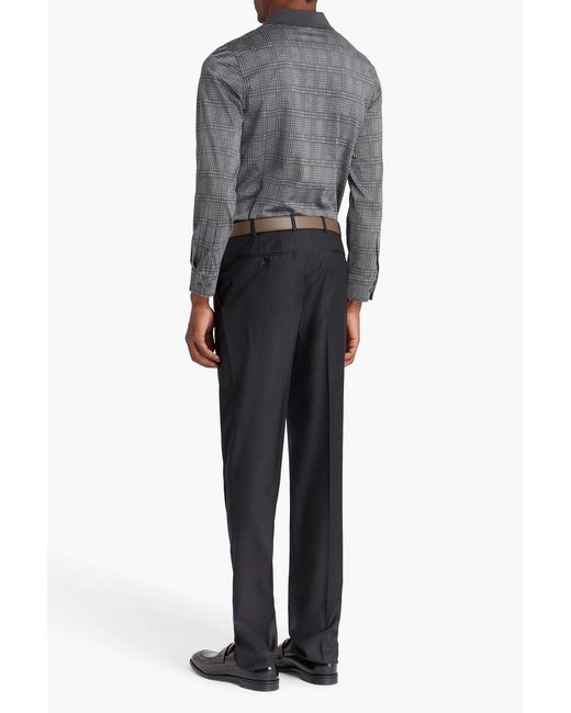 Canali Gray Checked Cotton-Jersey Polo Shirt for men