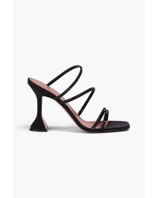 AMINA MUADDI Black Naima Crystal-embellished Satin Mules