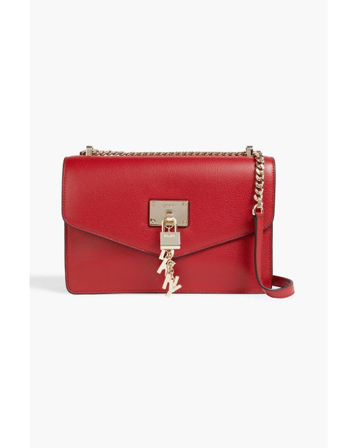 DKNY Red Elissa Large Embellished Leather Shoulder Bag