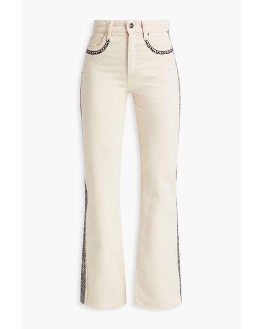 Claudie Pierlot White Embroidered High-rise Wide-leg Jeans
