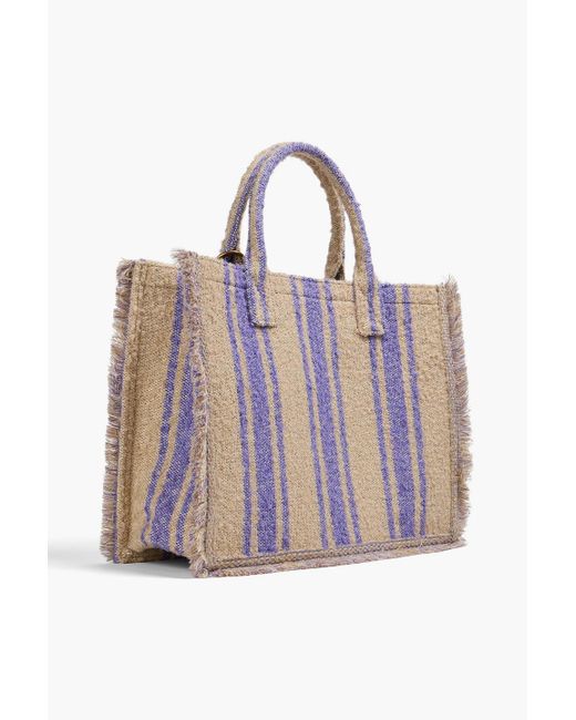 Sandro Purple Gestreifte tote bag aus bouclé-tweed mit fransen