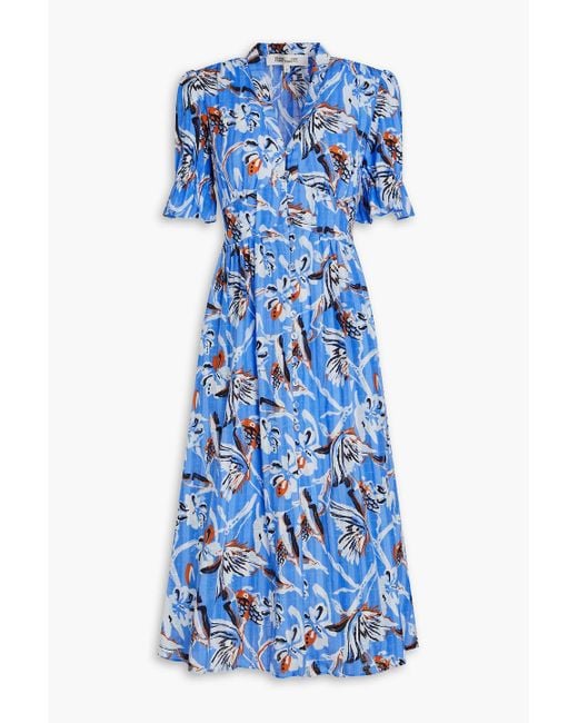 Diane von Furstenberg Blue Erica Floral-print Cotton-jacquard Midi Dress
