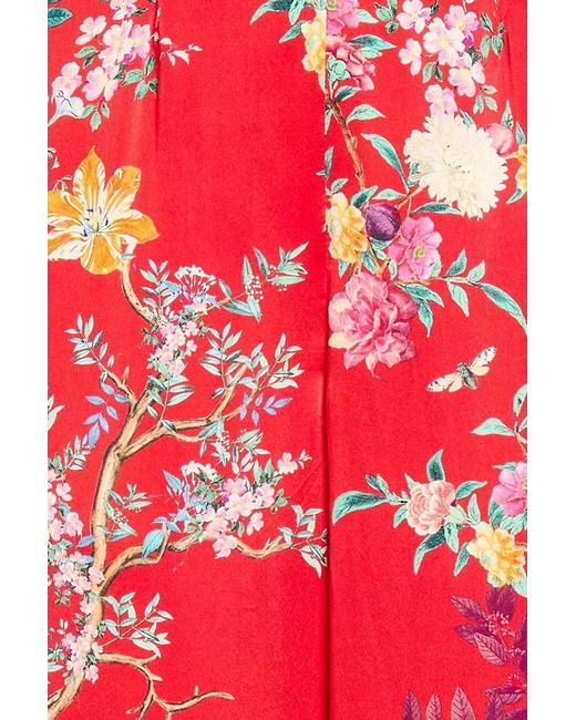 Camilla Red Floral-Print Embellished Silk-Satin Wide-Leg Pants