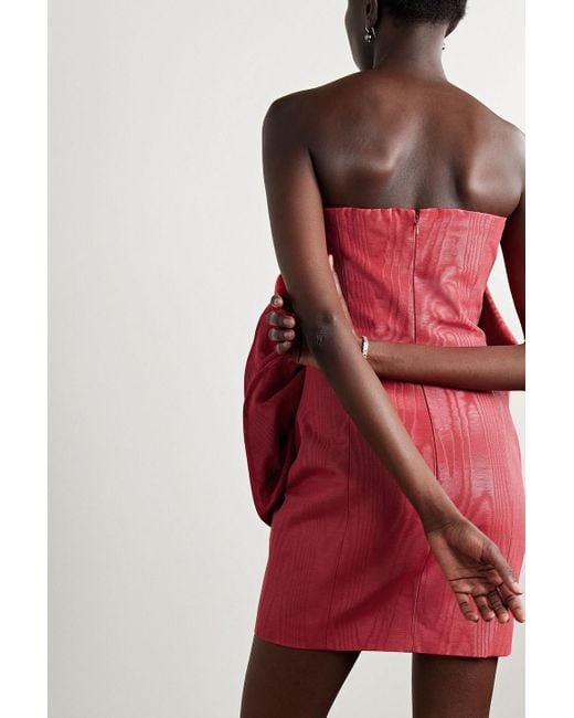 Huishan Zhang Red Clarisse Strapless Appliquéd Cotton-Blend Moire Mini Dress
