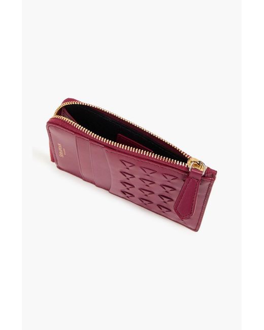 Serapian Pink Woven Leather Cardholder
