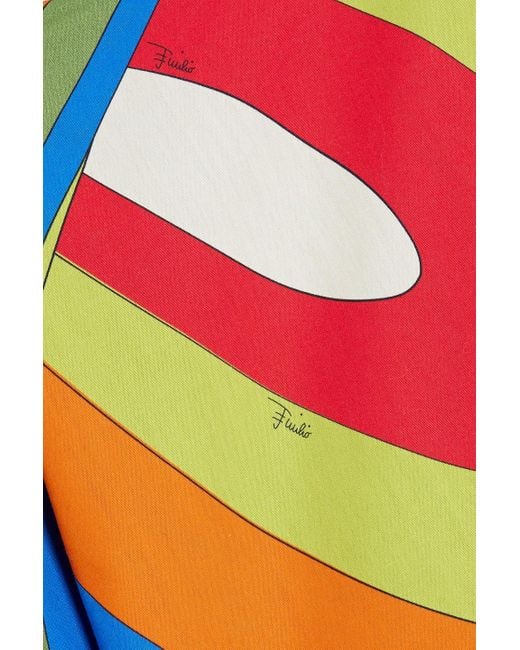 Emilio Pucci Blue Bedrucktes oberteil aus baumwollpopeline und frottee mit drapierung