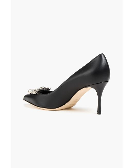 Sergio Rossi Black Embellished Leather Pumps