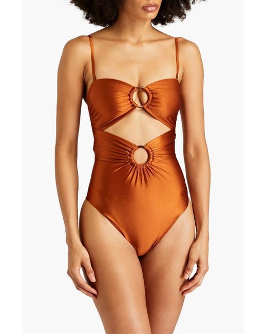 Zimmermann Orange Cutout Embellished Bandeau Swimsuit