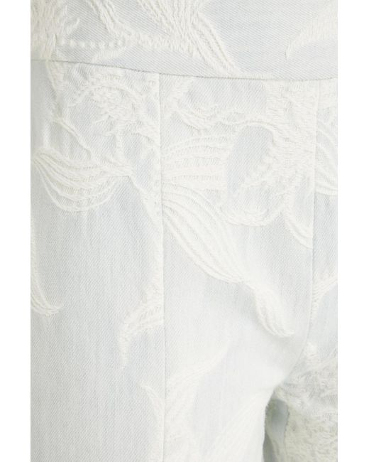 Zimmermann White Embroidered Mid-rise Tapered Jeans