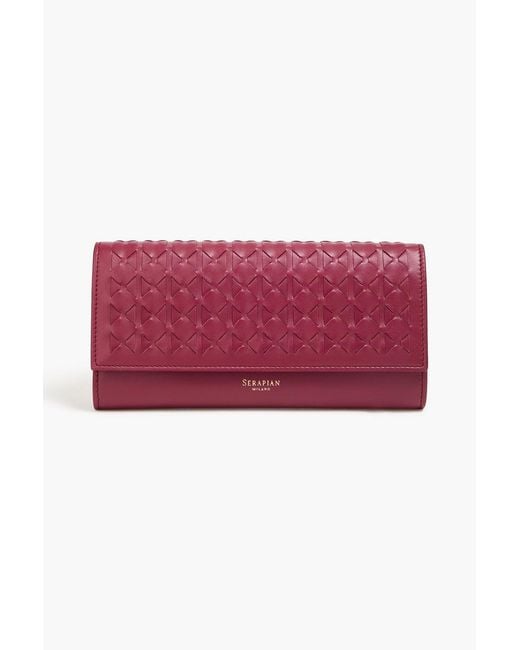 Serapian Red Woven Leather Continental Wallet