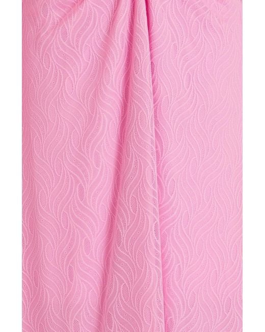 ROTATE BIRGER CHRISTENSEN Pink Ruched Stretch-lace Midi Dress