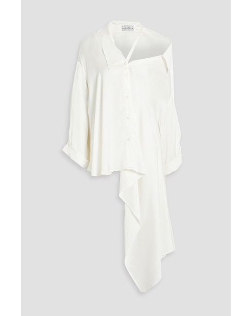 Palmer//Harding White Renewal One-shoulder Draped Satin-crepe Shirt