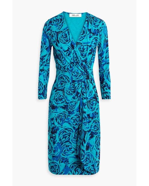 Diane von Furstenberg Blue Ademia kleid aus jersey mit print und wickeleffekt