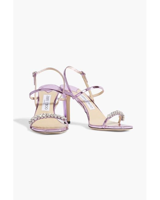 Jimmy Choo Purple Meira 85 Crystal-embellished Mirrored-leather Sandals