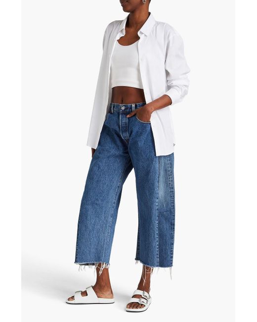 B Sides Blue Lasso Cropped Two-tone High-rise Wide-leg Jeans