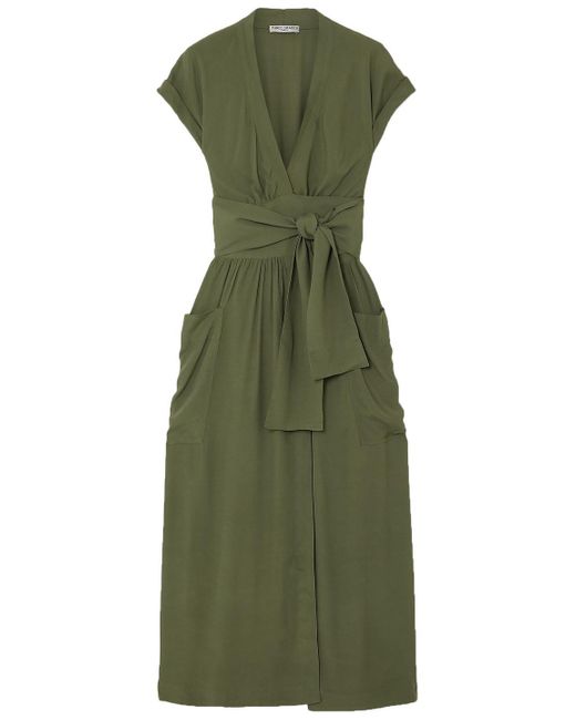 Three Graces London Green Clarissa Poplin Midi Wrap Dress