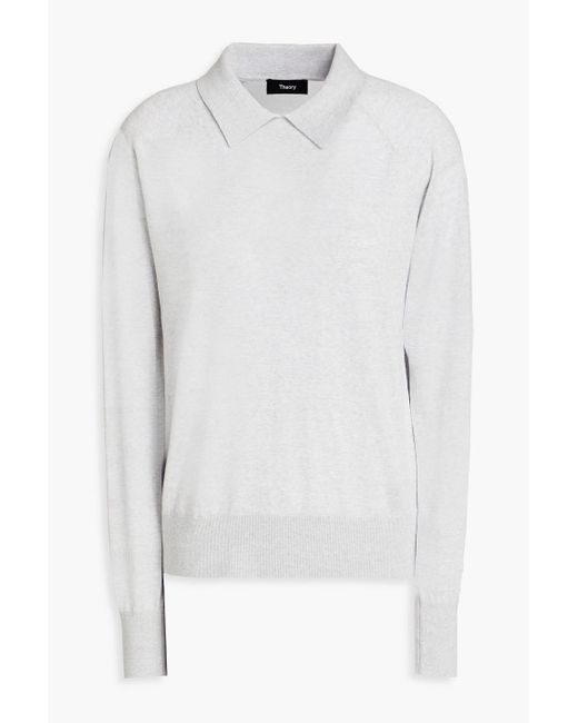 Theory White Mélange Merino Wool-blend Sweater