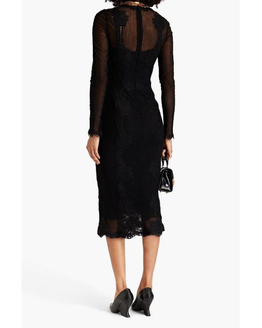 Dolce & Gabbana Black Embroidered Tulle Midi Dress