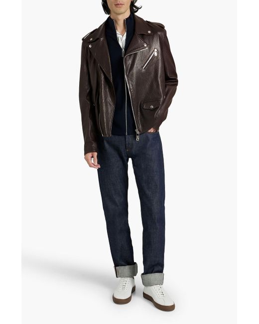 Dolce & Gabbana Black Pebbled-leather Biker Jacket for men