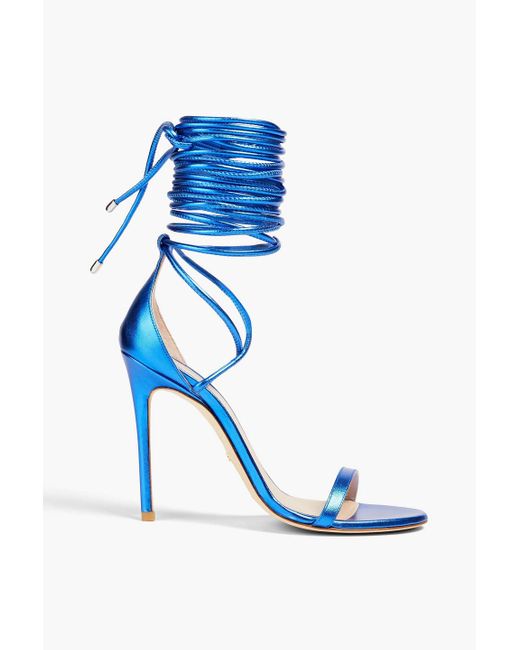 Stuart Weitzman Blue Lace-up Mirrored-leather Sandals
